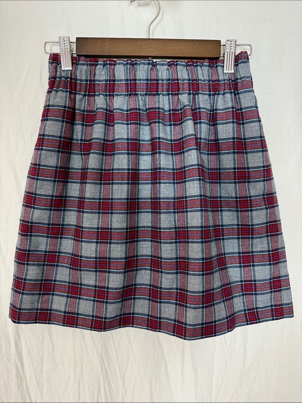 J. Crew Red and Gray Plaid Elastic-Waist Mini Skirt